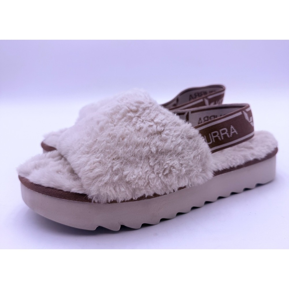 Koolaburra by UGG Women's 7 Cream Faux Fur Platform Sandals Slingback Fuzzy